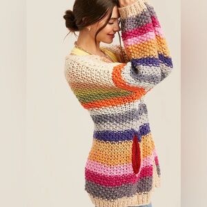 Hand Crochet Multi Color Oversized Open Cardigan